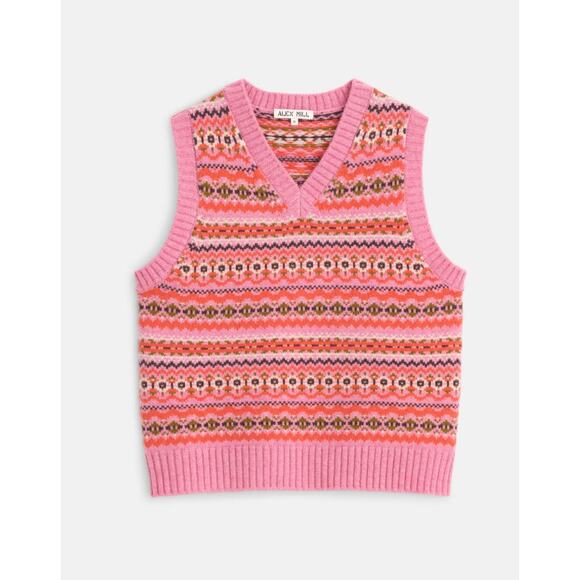 Alex Mill Francis Fair Isle Wool Vest In Peony Combo size M medium - Picture 5 of 5